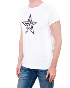 Black Star - Men's T-Shirt Round Collar (White)