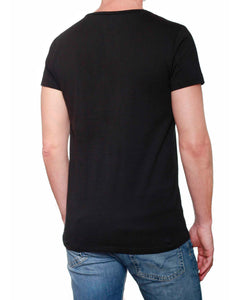 Up-Cycled Denim Pocket - Round Collar Men's T-Shirt (Black)