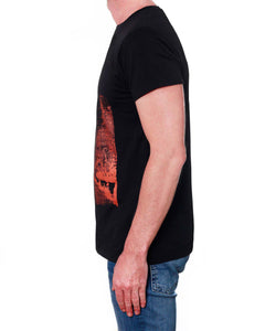 Round Neck Black T-Shirt - NY UFO Scene print