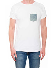 Up-Cycled Denim Pocket - Round Collar Men's T-Shirt (White)