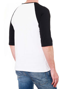 Plain Men's Raglan 3/4 Sleeve T-Shirt (White & Black)