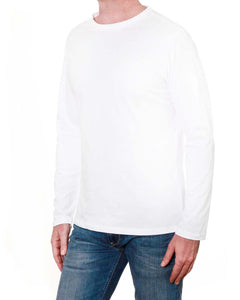 Long Sleeve Men's T-Shirt - Round Collar (White)