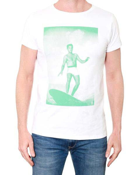 Surfing Elvis - Men's Round Collar T-Shirt (White)