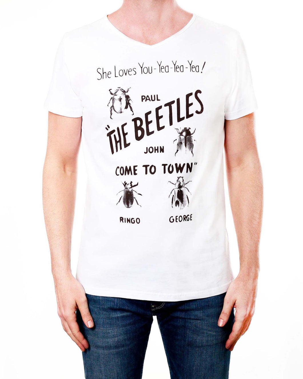 The Beatles Tour Poster - Men's T-Shirt - V-Neck (White)