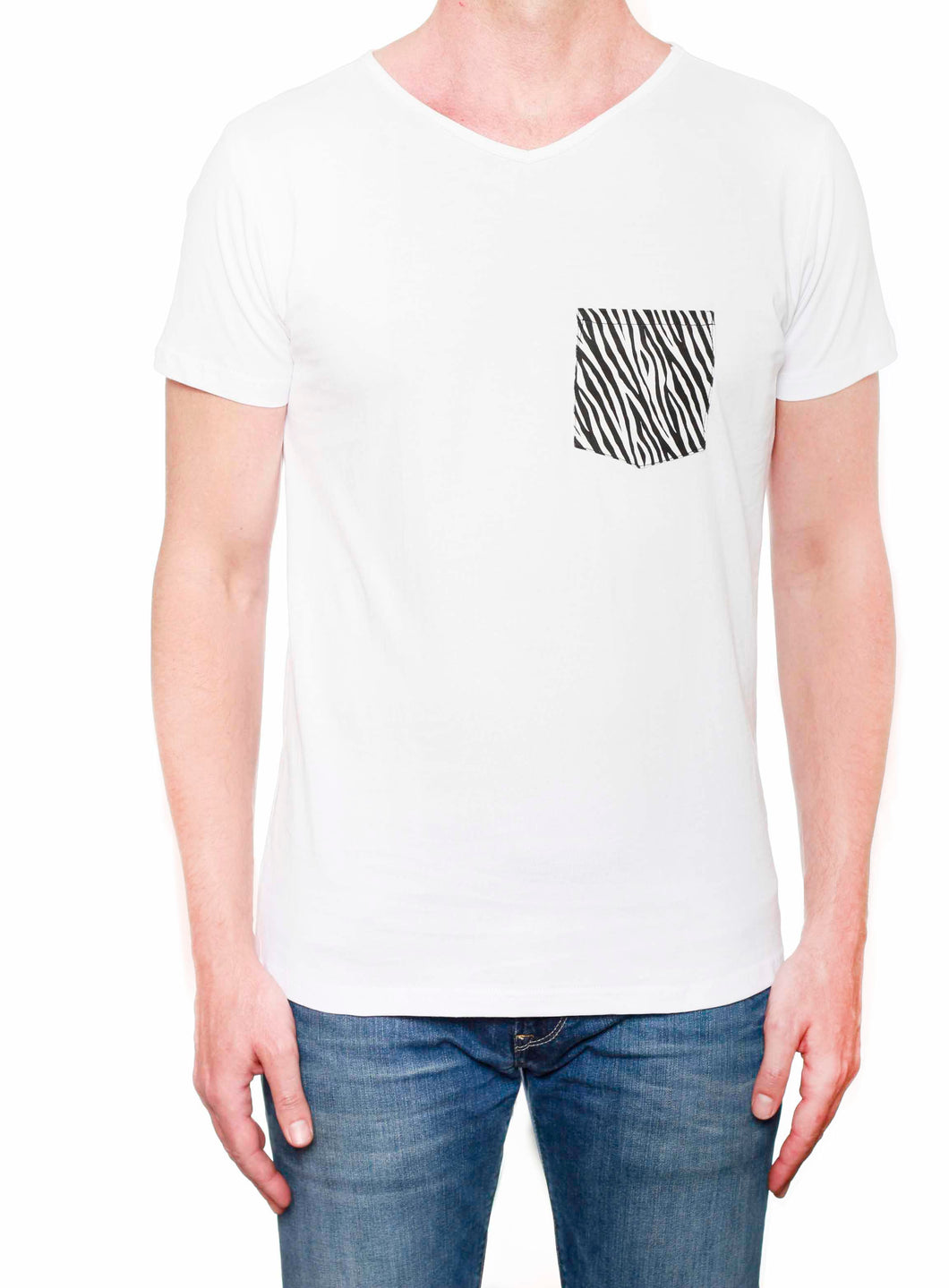 Zebra Print Pocket - Men's V Neck T-Shirt (White)